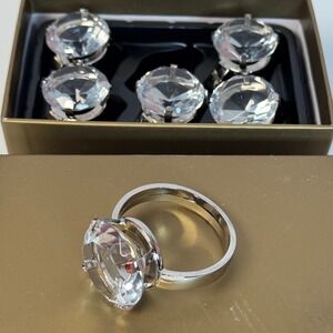 Set of 6 Faux Diamond Engagement Napkin Ring Holders Rhinestone Bridal Shower